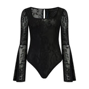 Bell Sleeve Scoop Neck Lace Bodysuit