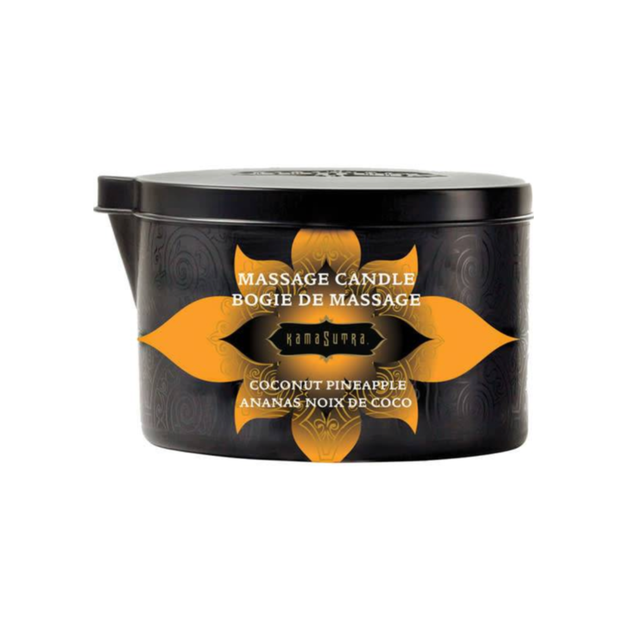 coconut pineapple massage candle, sensual massage candle, skin-conditioning massage oil candle, shea butter massage candle, vitamin E massage candle, warm massage candle, tropical scented massage candle, Fetish Factory massage candle