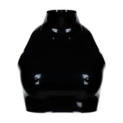 Latex rubber apparel top croptop crop-top blouse sleeveless cold-shoulder turtle-neck turtleneck high-neck back-zip zipper hidden-zip fetish fashion alt-fashion urban street-style punk goth gothic cyber festivalwear clubwear clubbing bondage bdsm bdsm-gear bdsm-fashion kink kinky kinkwear costume cosplay halloween female femme feminine womens black