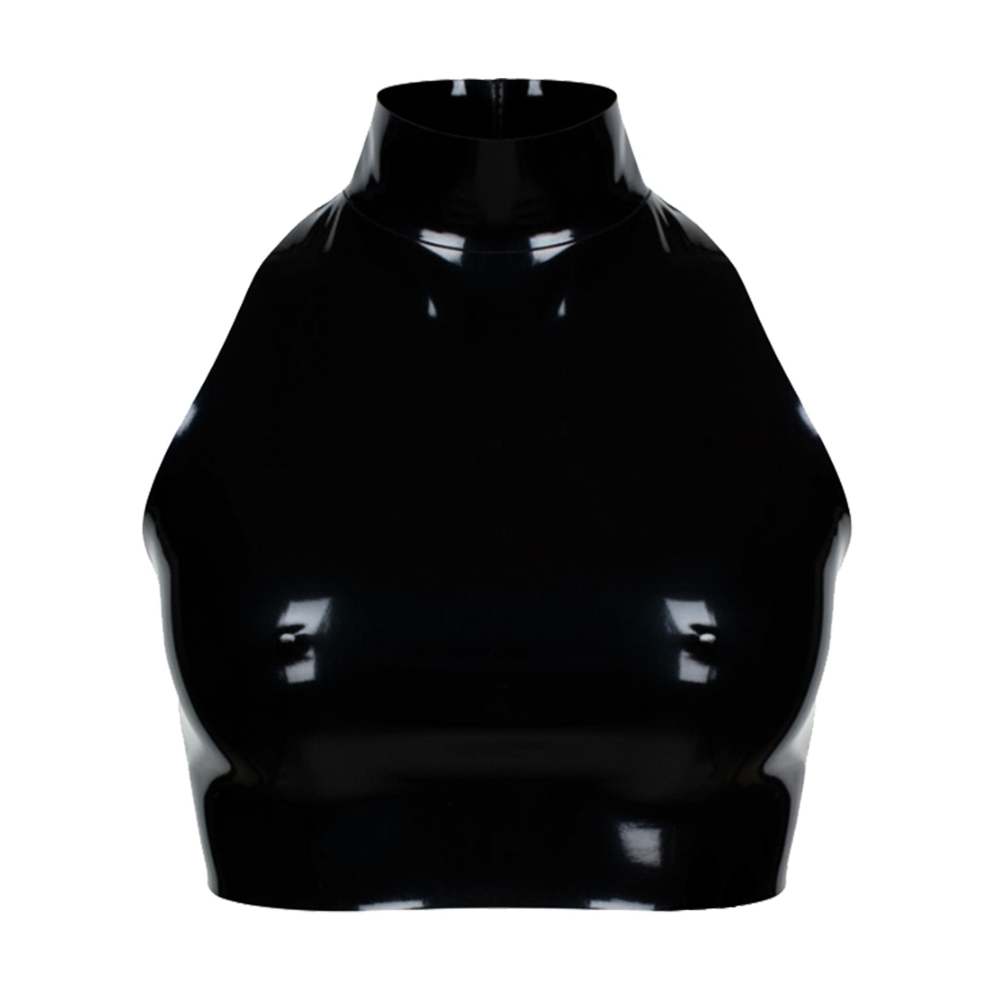 Latex rubber apparel top croptop crop-top blouse sleeveless cold-shoulder turtle-neck turtleneck high-neck back-zip zipper hidden-zip fetish fashion alt-fashion urban street-style punk goth gothic cyber festivalwear clubwear clubbing bondage bdsm bdsm-gear bdsm-fashion kink kinky kinkwear costume cosplay halloween female femme feminine womens black