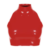 Latex rubber apparel top croptop crop-top blouse sleeveless cold-shoulder turtle-neck turtleneck high-neck back-zip zipper hidden-zip fetish fashion alt-fashion urban street-style punk goth gothic cyber festivalwear clubwear clubbing bondage bdsm bdsm-gear bdsm-fashion kink kinky kinkwear costume cosplay halloween female femme feminine womens red