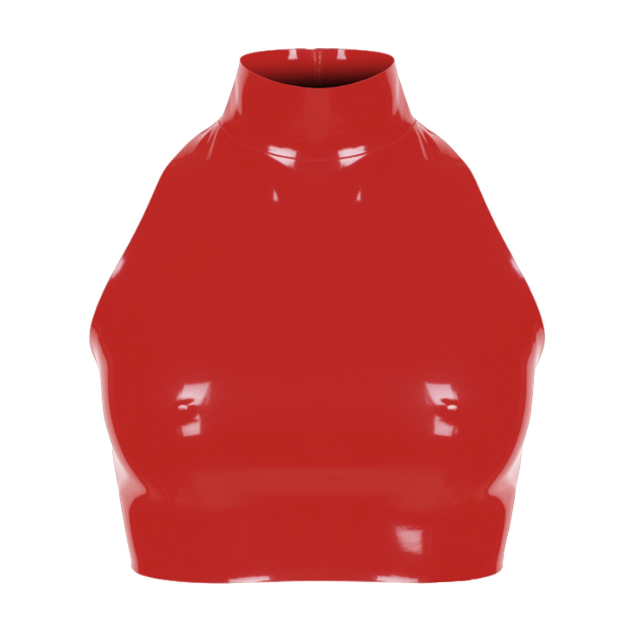 Latex rubber apparel top croptop crop-top blouse sleeveless cold-shoulder turtle-neck turtleneck high-neck back-zip zipper hidden-zip fetish fashion alt-fashion urban street-style punk goth gothic cyber festivalwear clubwear clubbing bondage bdsm bdsm-gear bdsm-fashion kink kinky kinkwear costume cosplay halloween female femme feminine womens red
