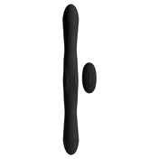Silicone ABS plastic vibrator vibrating vibration vibe dual-flex flexible bendy bendable bending bends double penetration remote-control kink kinky adult-toys black