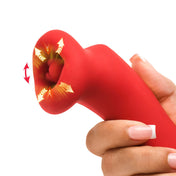 Silicone vibe vibrating vibration vibrator clit clitoral clitoris stimulator stimulating stim sucking sucker plump-lips lips rose-shaped tongue come-hither licking rechargeable gift lickgasm adult-toys red