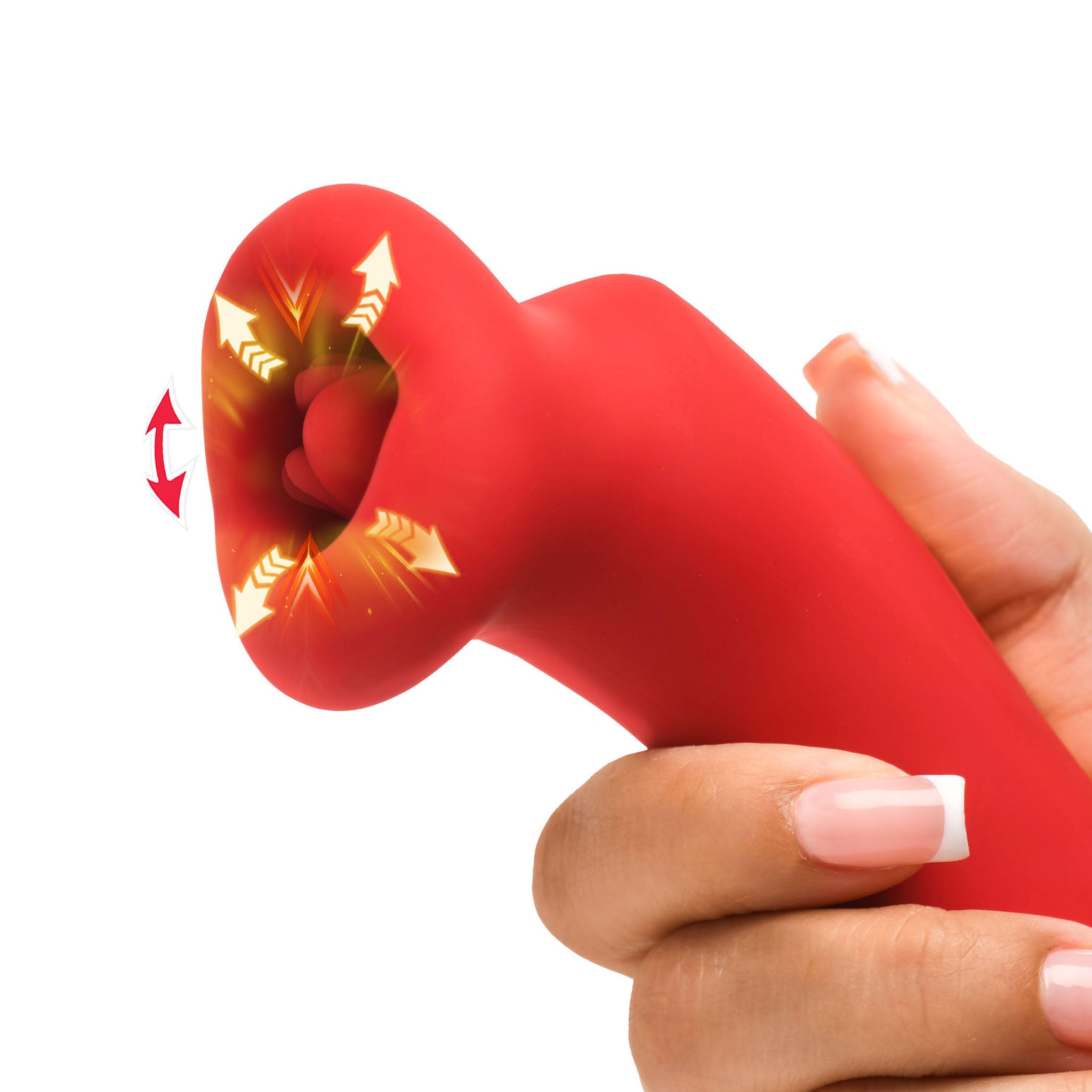 Silicone vibe vibrating vibration vibrator clit clitoral clitoris stimulator stimulating stim sucking sucker plump-lips lips rose-shaped tongue come-hither licking rechargeable gift lickgasm adult-toys red