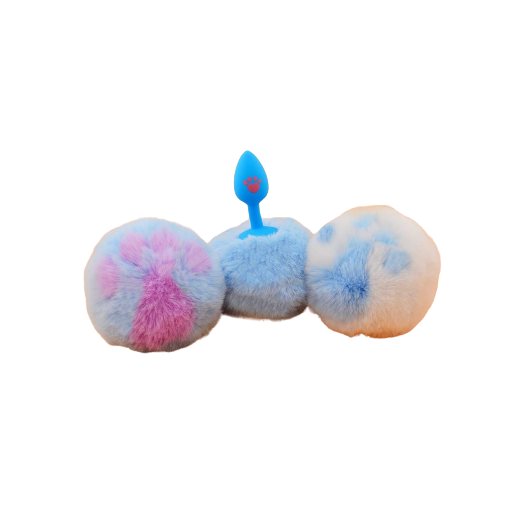 Small blue silicone butt plug, furry pom tail, pet play cosplay, beginner-friendly anal toy.