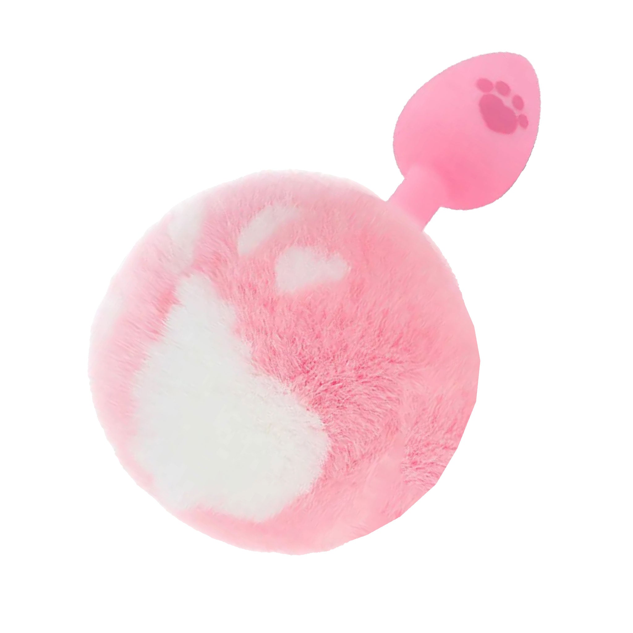 Pink kitty paw print butt plug, fluffy tail anal plug, pet play silicone butt plug, cosplay anal toy, small pink plug with paw prints.