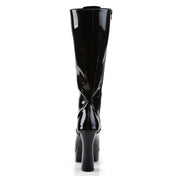Patent-leather footwear shoes boot knee knee-high knee-hi laceup lace-up lace-front chunky-heel full-zip inside-zip zipper round-toe sleek shiny kinky kink kinkster simple fetish fashion alt-fashion fun female femme feminine women black