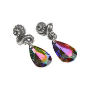 Pewter fine English Austrian crystal jewelry earring teardrop volcano exotic subterranean kraken squid tentacle surgical-steel earpost plastic scrolls fashion alt-fashion holiday gifts pride accessories gray multicolor 