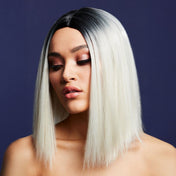 Synthetic-hair fever wig short bob bob-cut inverted straight two-tone ombre kylie adjustable wig-cap heat-resistant styled styleable professional realistic costume cosplay accessories halloween head-gear head gear ice-blonde blonde