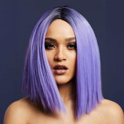 Synthetic-hair fever wig short bob bob-cut inverted straight two-tone ombre kylie adjustable wig-cap heat-resistant styled styleable professional realistic costume cosplay accessories halloween head-gear head gear violet purple