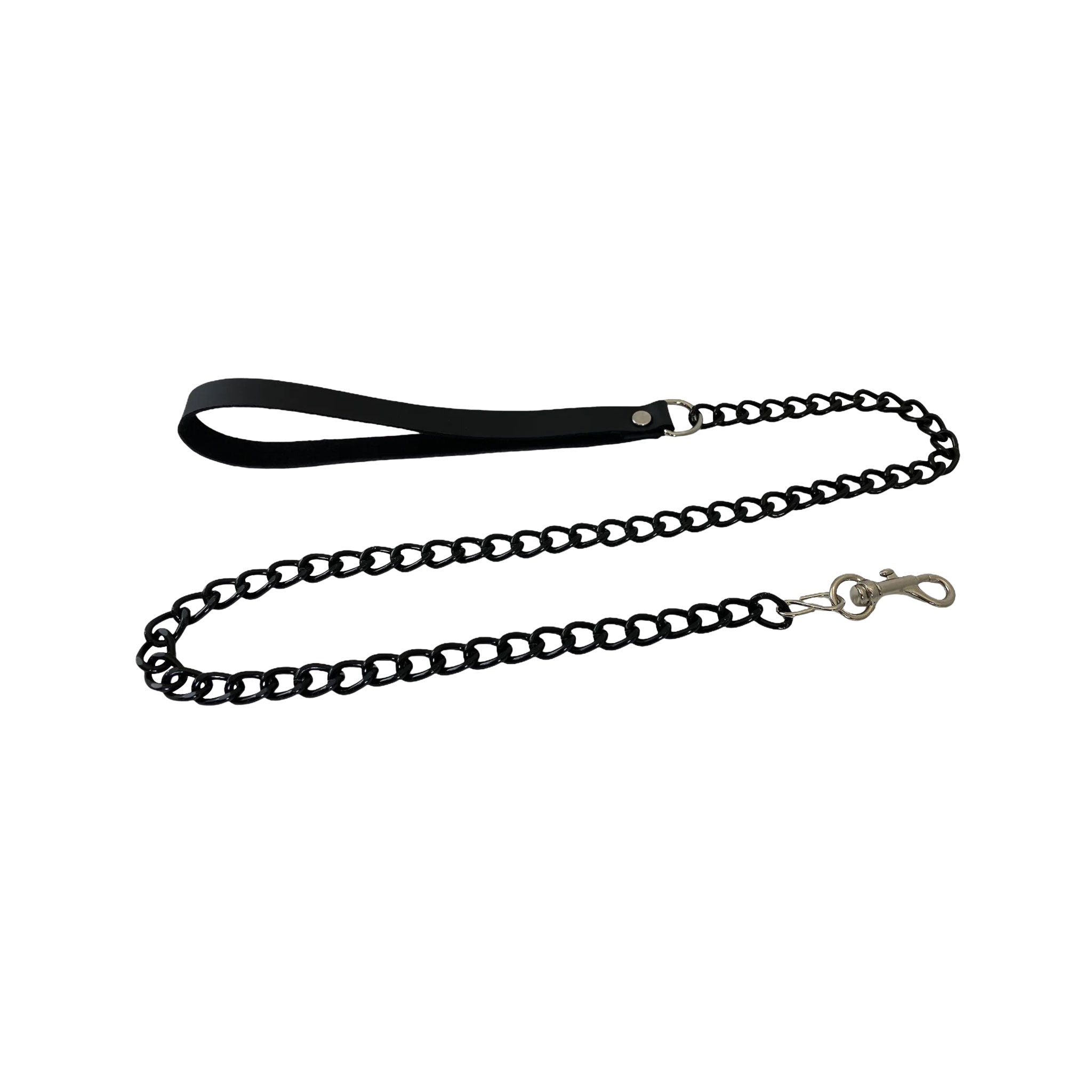 Aluminum lightweight chain faux leather handle loop trigger clasp leash lead pet training pet-play bondage bdsm kinky black