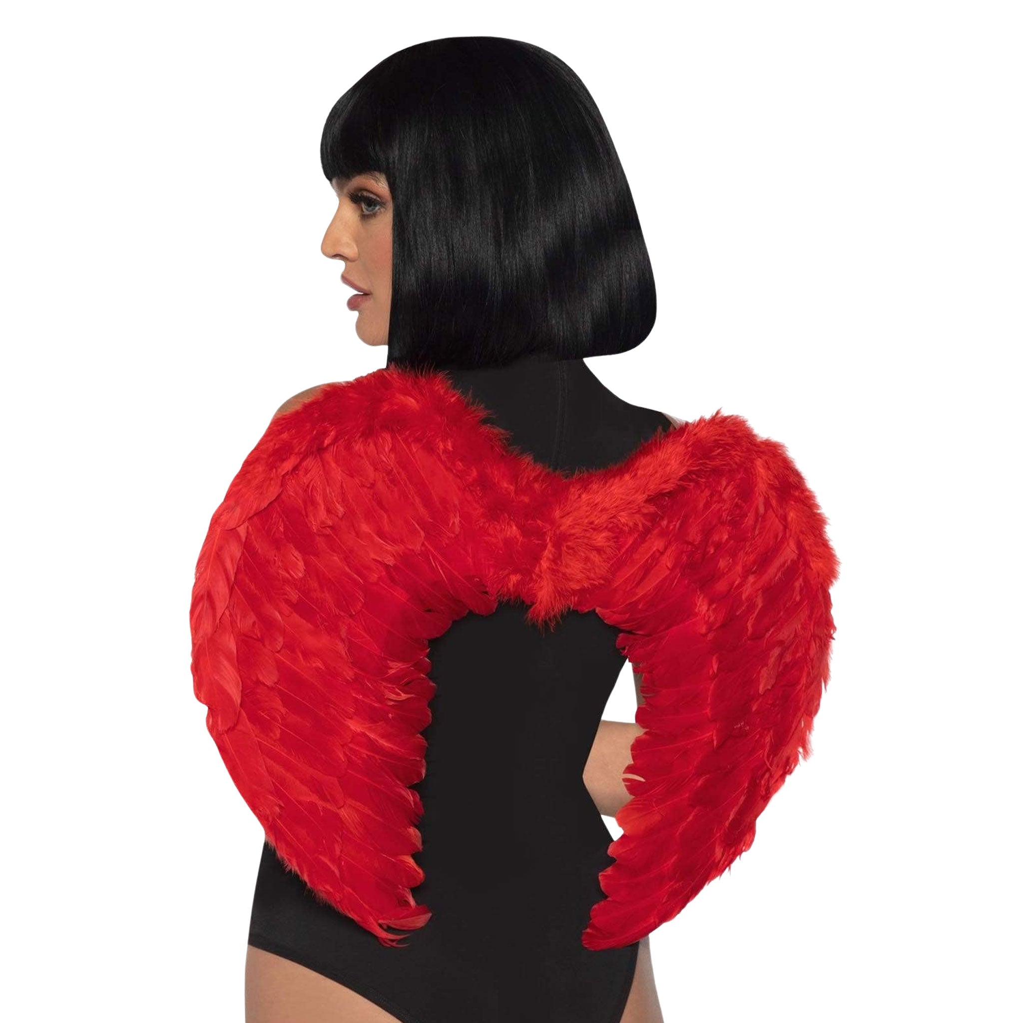 Marabou rooster feather trimmed demon angel wings costume halloween red