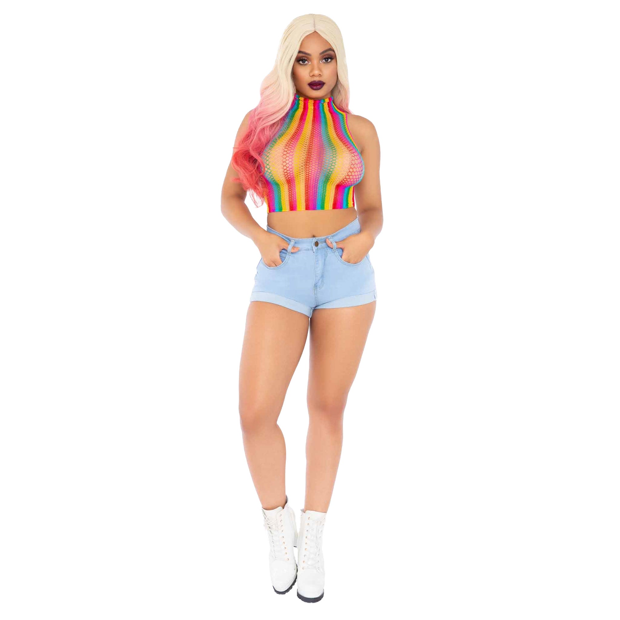 Ranbow Fishnet Crop Top O/S