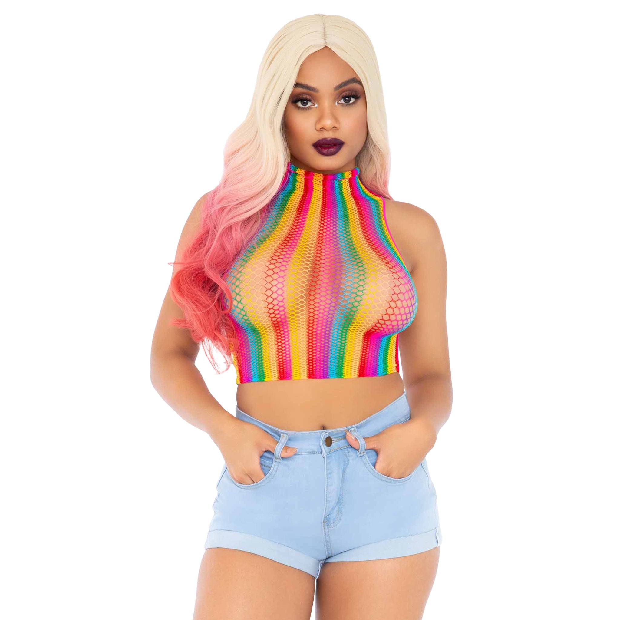 Ranbow Fishnet Crop Top O/S