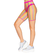 Woven Fishnet Biker Shorts- Rainbow O/S