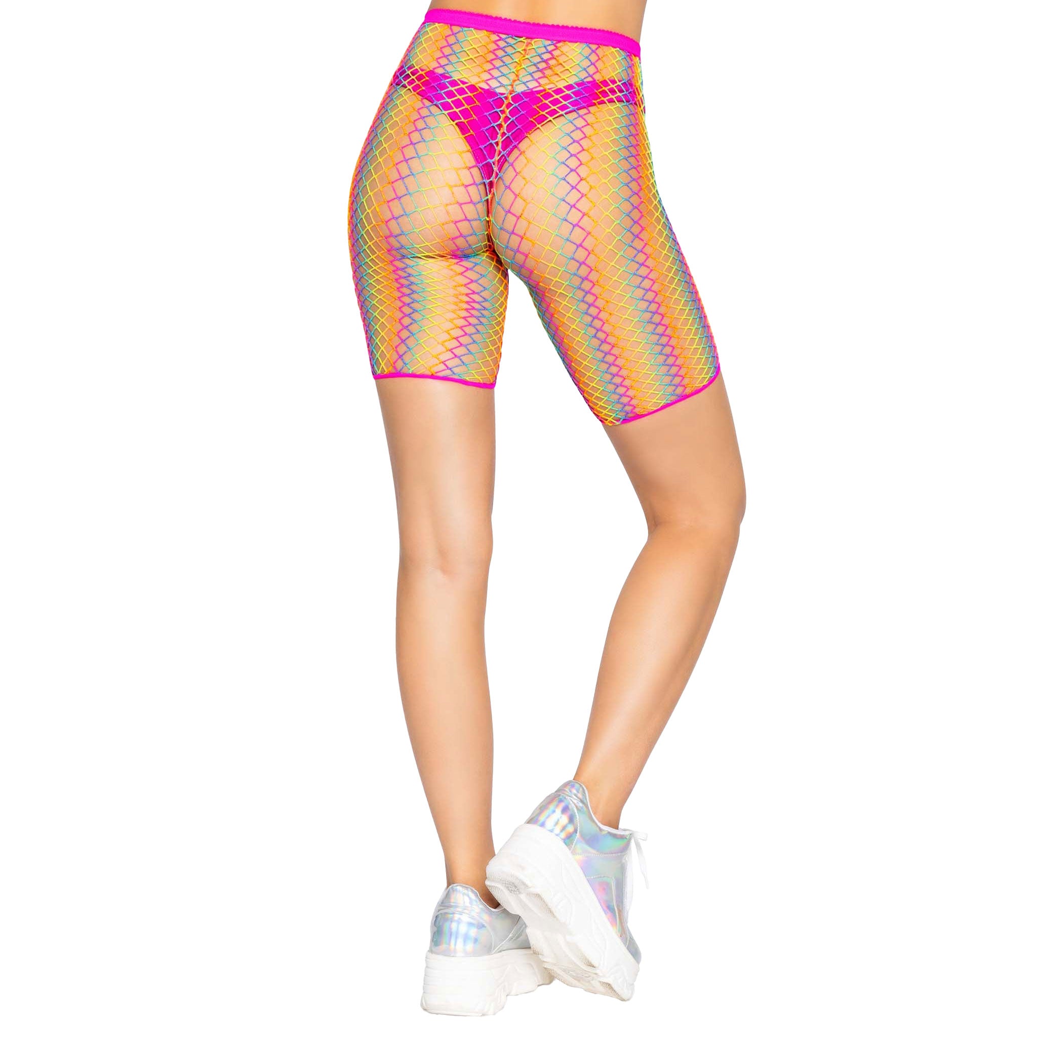 Woven Fishnet Biker Shorts- Rainbow O/S