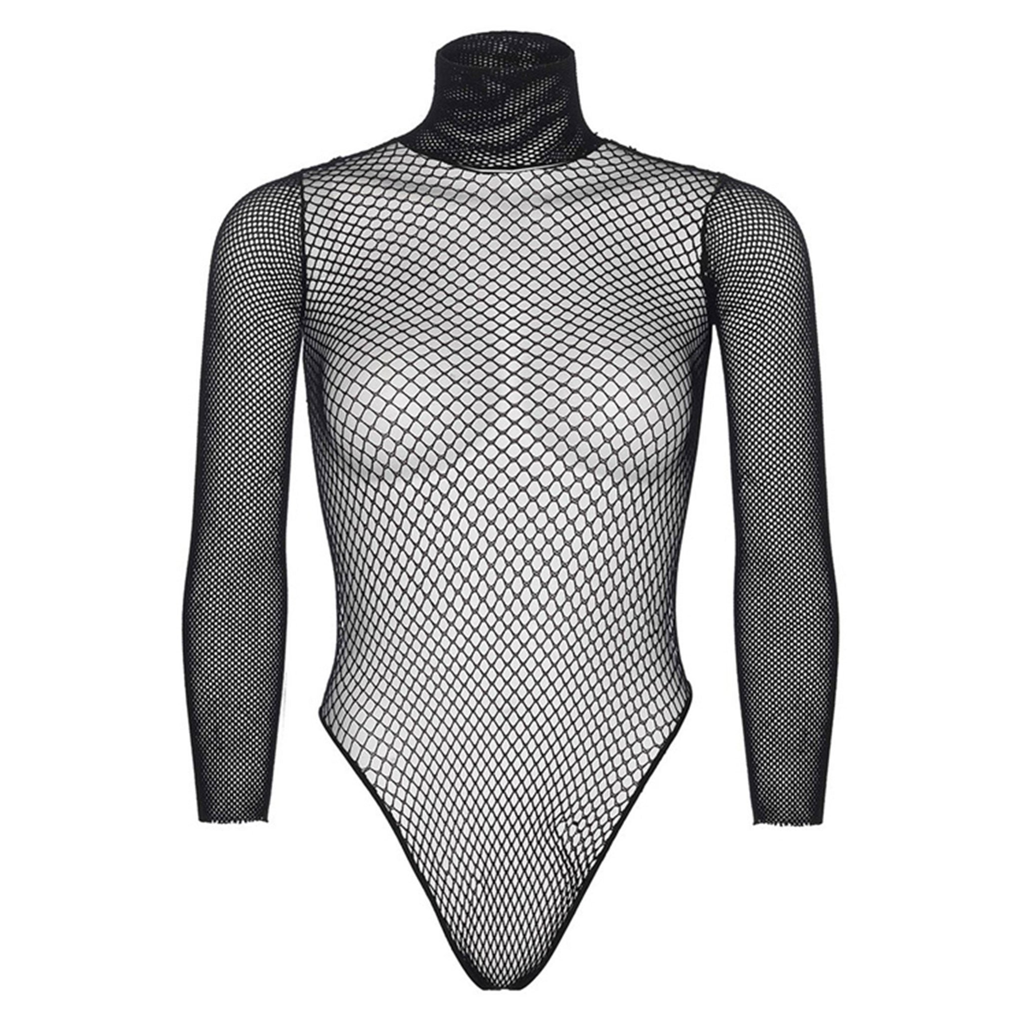 Fishnet Long Sleeve Bodysuit With Snap Crotch