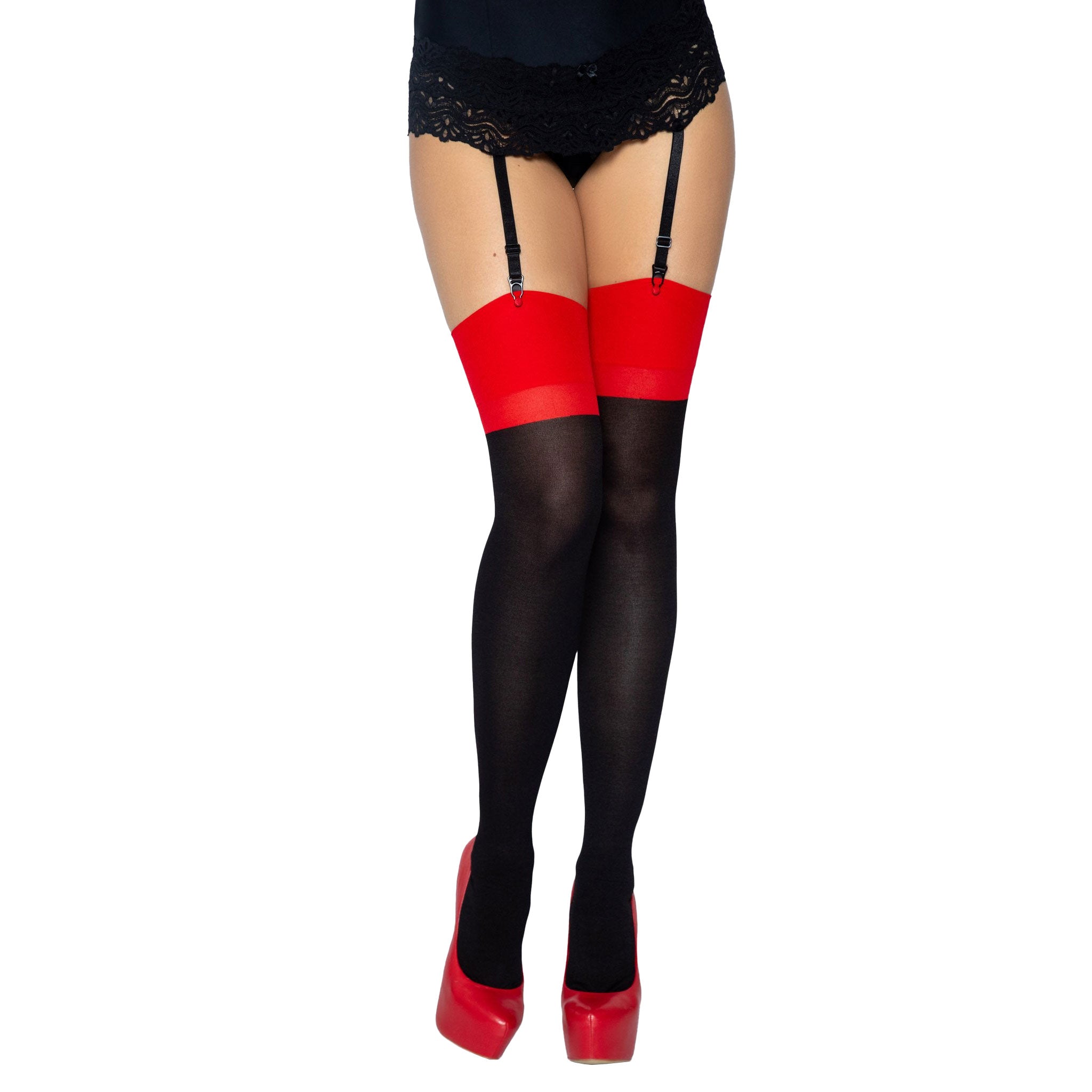 Opaque Spandex Contrast Color Cuban Heel Stocking with Backseam  REG