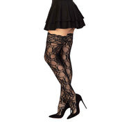 Stay Up Floral Lace Thigh High Stockings Black O/S