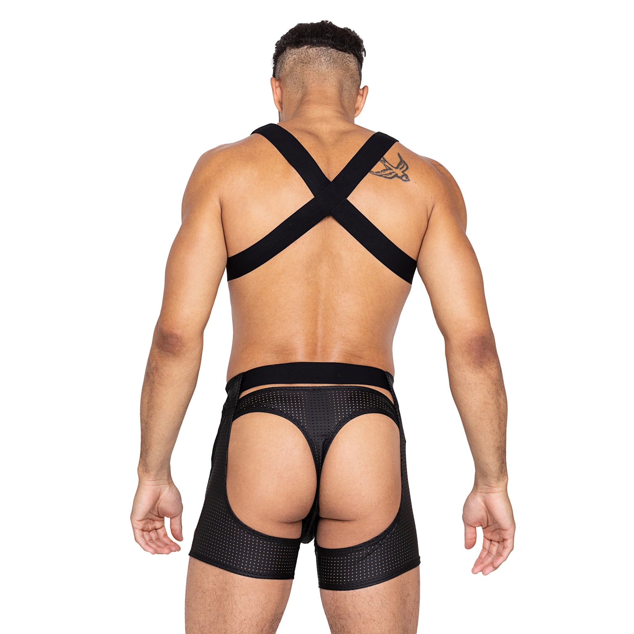Perforated Short Chaps with Hook Closure