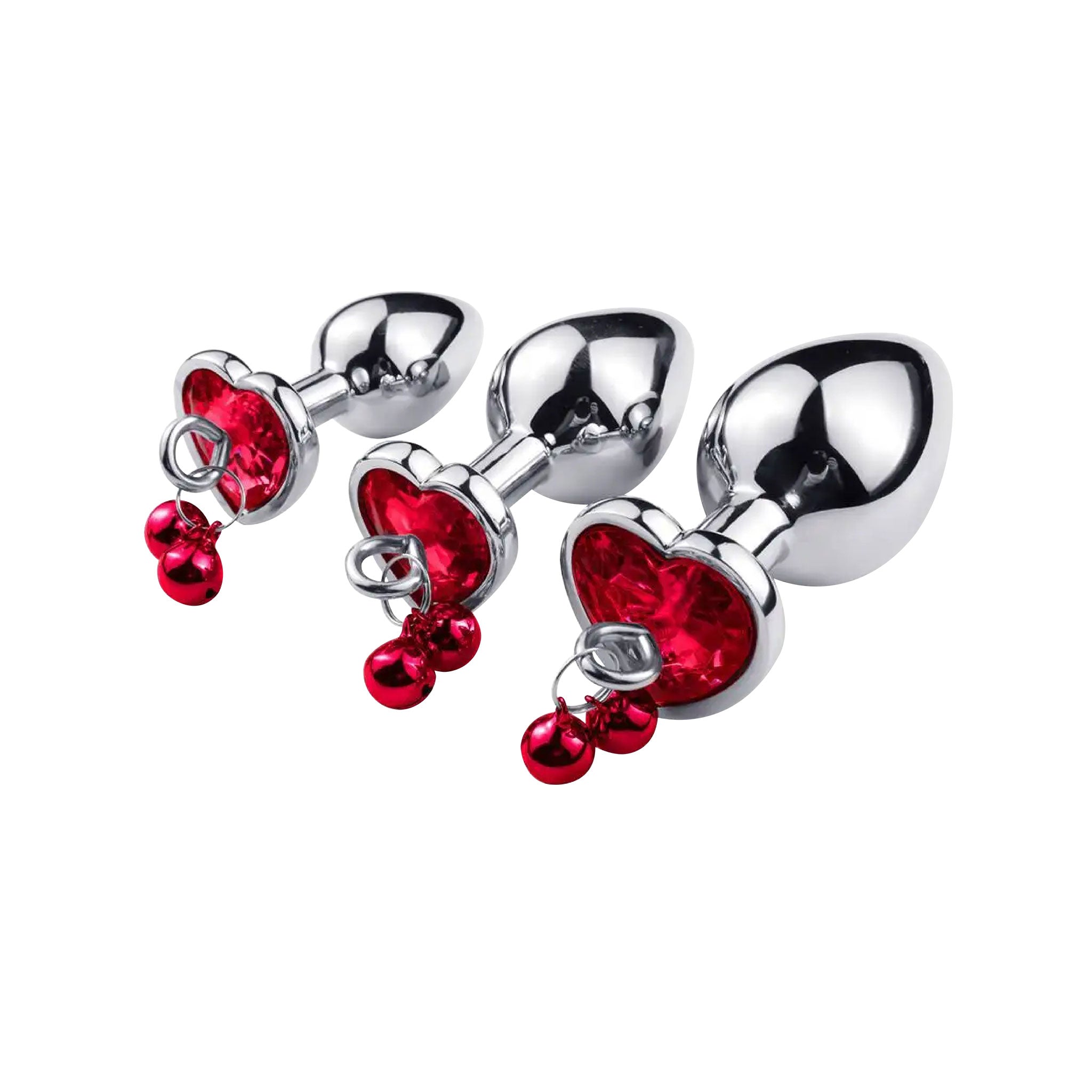 Heart Stainless Butt Plug with Bells Hanging Jewels - M