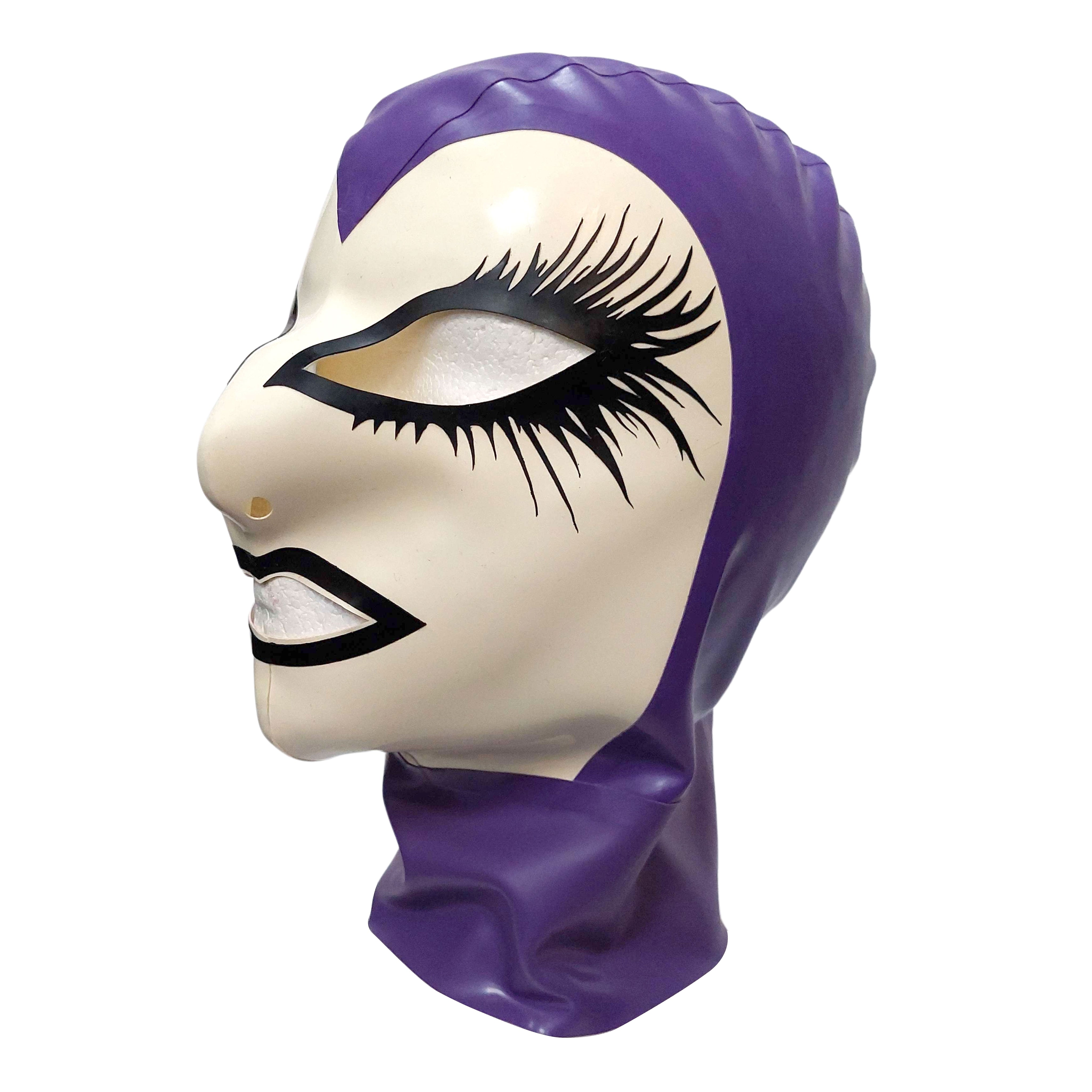Eyelash Splash Purple & White Face Latex Hood- L
