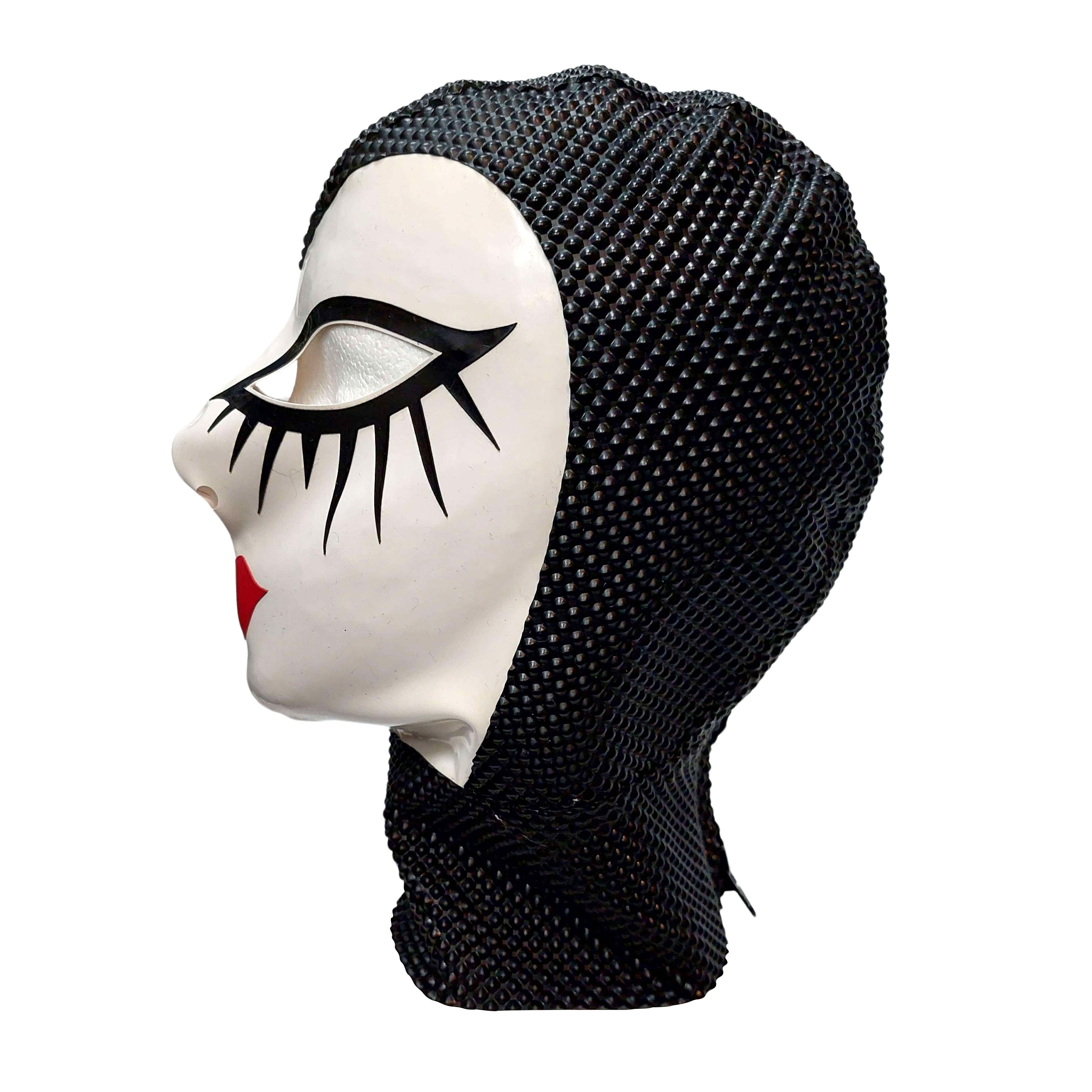 Pyramid Textured Latex Hood White Face Closed Kiss Lips Under Lashes- Black S