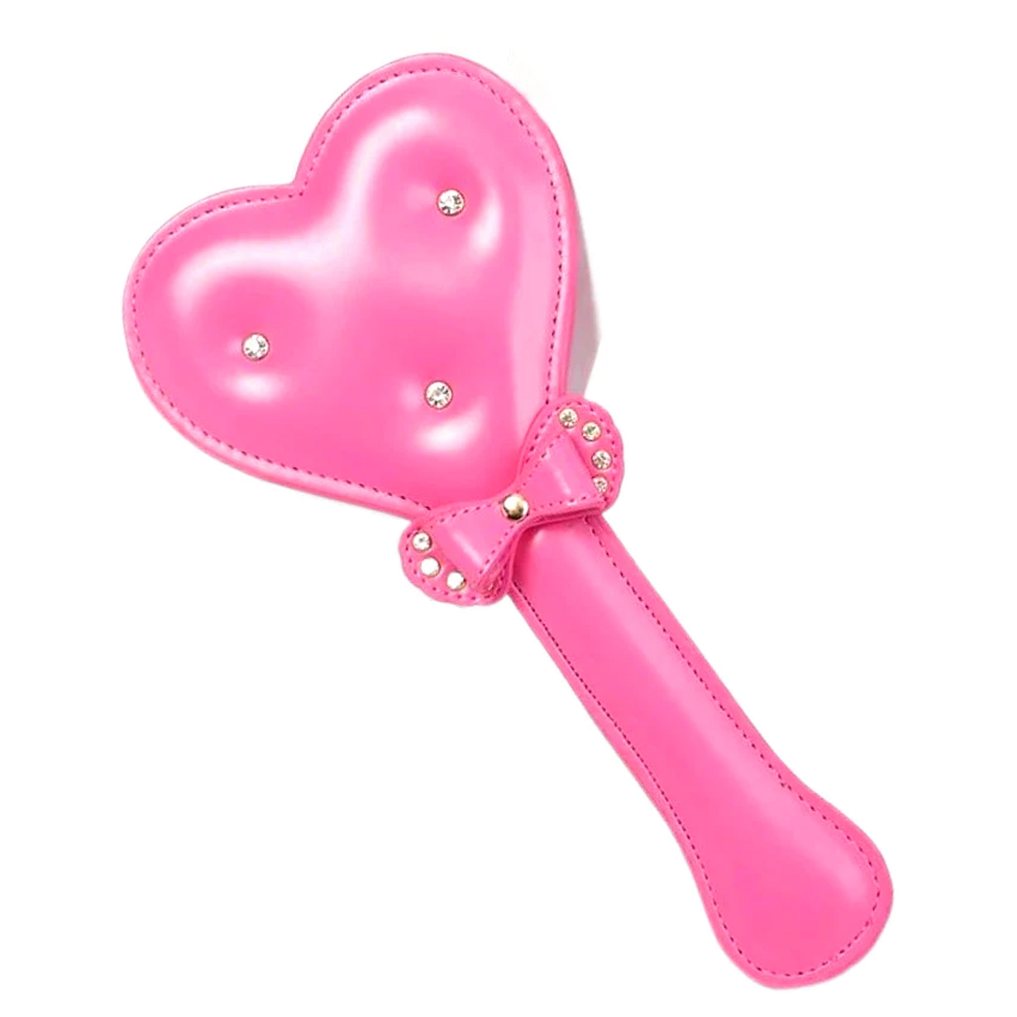 Heart Shaped Kitty Paddle with Crystals & Bow Pink