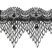 Polyester lace acrylic hanging-chains accessories neck-wear jewelry necklace choker winged bat-wing acrylic-gemstone hollow-netting layered leafy elegant wavy-edge triangular droplet-lace droplet-charm adjustable lobster-clasp fashion dark-fashion punk goth gothic victorian steampunk afterdark-collection gifts female femme feminine womens black