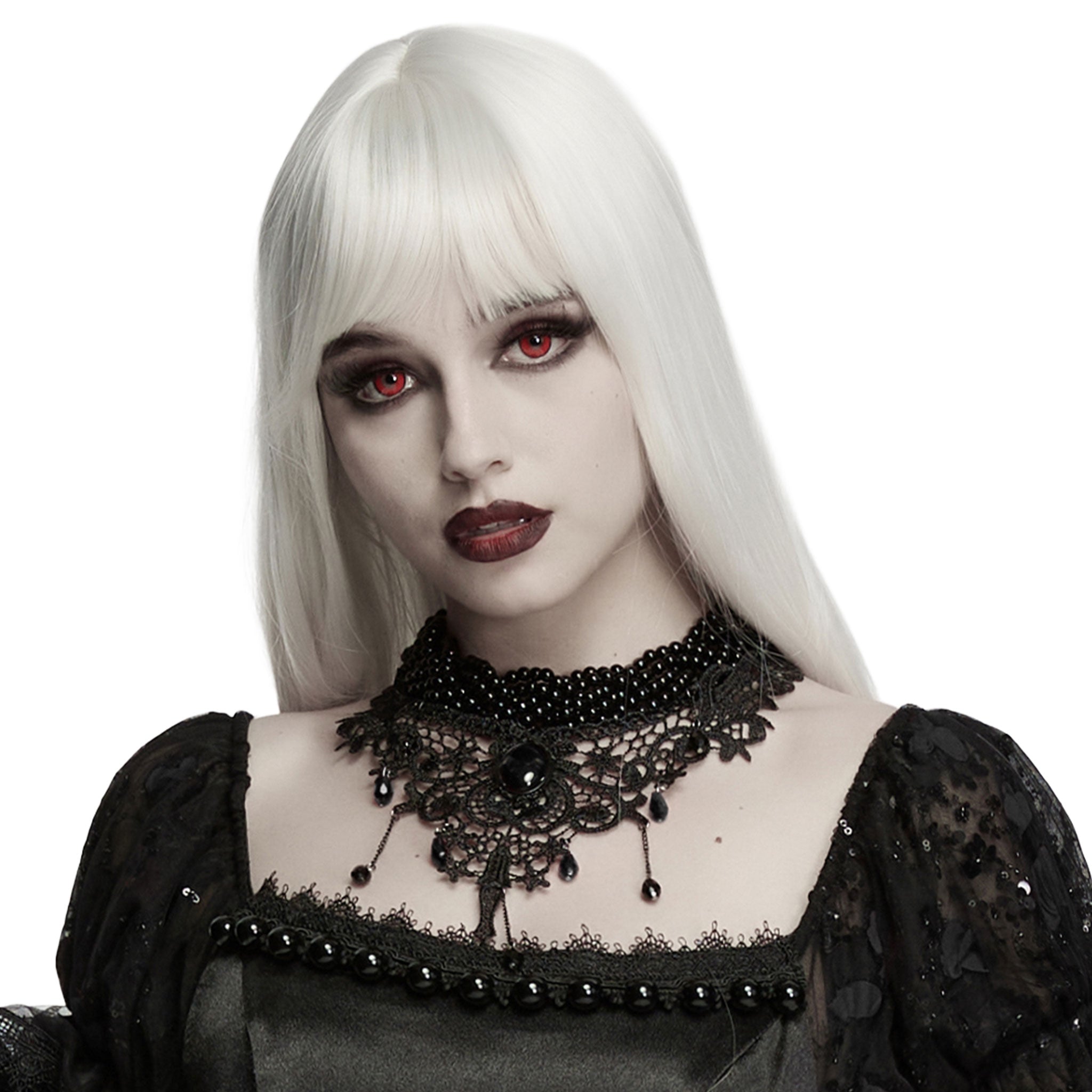 Polyester lace metallic-alloy alloy-chain resin-beads resin-gemstones imitation-gemstones accessories neck-wear jewelry necklace choker adjustable lobster-clasp glamorous fetish fashion alt-fashion alternative goth gothic elegant costume cosplay halloween halloween-accessories afterdark-collection female femme feminine womens black