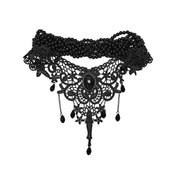 Polyester lace metallic-alloy alloy-chain resin-beads resin-gemstones imitation-gemstones accessories neck-wear jewelry necklace choker adjustable lobster-clasp glamorous fetish fashion alt-fashion alternative goth gothic elegant costume cosplay halloween halloween-accessories afterdark-collection female femme feminine womens black