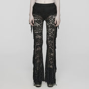 lace flare gothic pants black floral lace bell bottoms with fringe tassels ruffled hem gothic fashion fetish factory elegant lace pants
