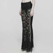 lace flare gothic pants black floral lace bell bottoms with fringe tassels ruffled hem gothic fashion fetish factory elegant lace pants