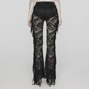 lace flare gothic pants black floral lace bell bottoms with fringe tassels ruffled hem gothic fashion fetish factory elegant lace pants