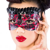 Latex rubber accessories latex-accessories mask eyemask eye-mask printed-lace bordelle-lace ruffled-trim pleated-frill frill-trim bow-detail comfortable fetish fashion alt-fashion masquerade mardi-gras mardigras costume-ball festivalwear bondage bdsm bdsm-gear bdsm-fashion kink kinky kinkwear costume cosplay halloween halloween-accessories halloween-latex unisex black red