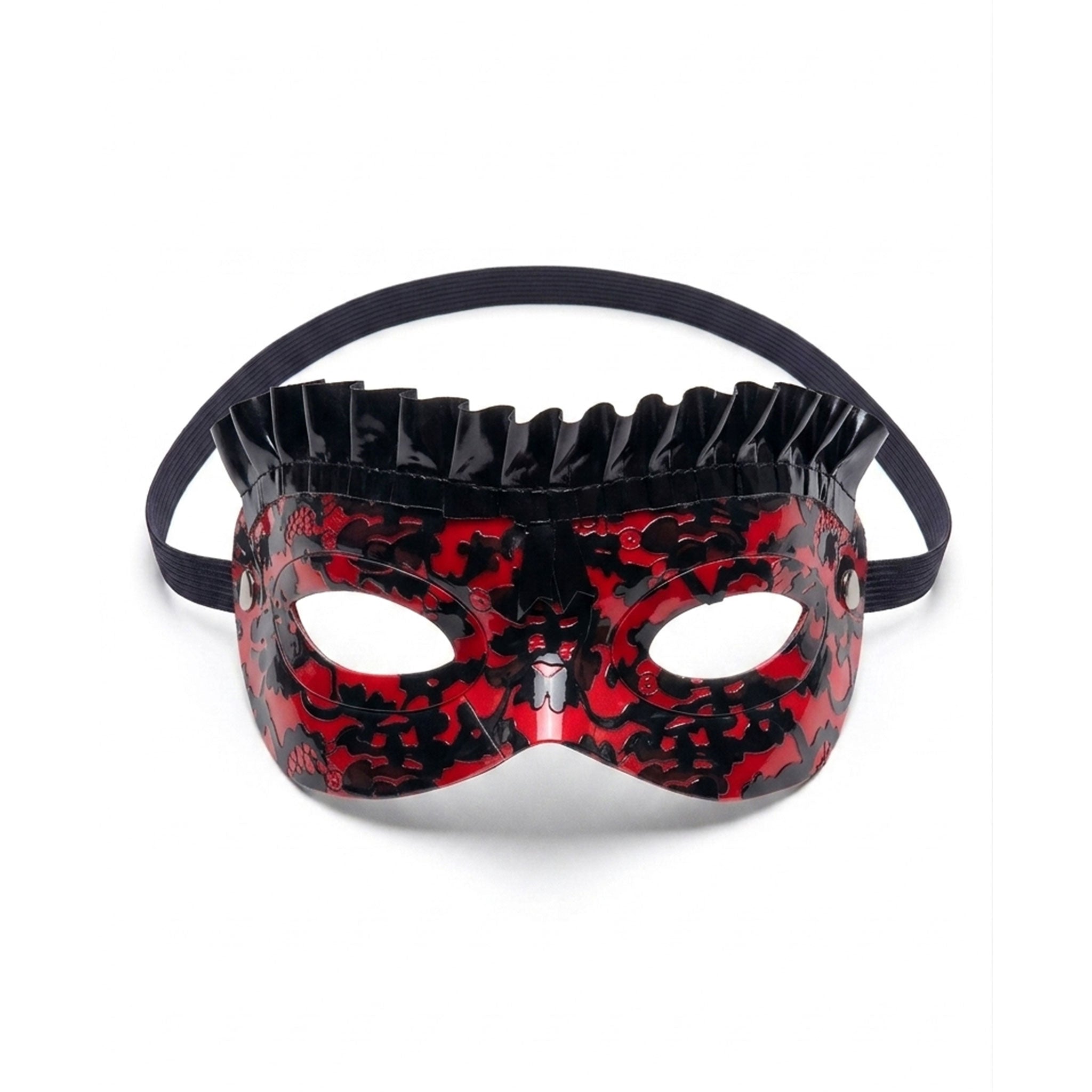 Latex rubber accessories latex-accessories mask eyemask eye-mask printed-lace bordelle-lace ruffled-trim pleated-frill frill-trim bow-detail comfortable fetish fashion alt-fashion masquerade mardi-gras mardigras costume-ball festivalwear bondage bdsm bdsm-gear bdsm-fashion kink kinky kinkwear costume cosplay halloween halloween-accessories halloween-latex unisex black red