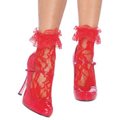Nylon lace sheer see-thru see-through semi-opaque accessories hosiery socks ankle-socks lace-ruffle ruffle-top reinforced-toe soft comfortable stretchy playful classy classic fashion alt-fashion goth gothic costume cosplay schoolgirl brat ddlg unisex red