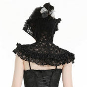 Nylon cotton lace sheer transparent accessories collar choker mantle stand-up adjustable lace-up satin-ribbon ruffles commanding couture intricate dramatic fashion alt-fashion goth gothic Victorian romantic loli lolita dark fantasy costumes cosplay larp halloween queen evil-queen masquerade female femme feminine womens black