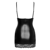 Polyamide elastane lycra polyester wetlook polymer-coating dress mini mini-dress minidress lace lacy lace-panels lace-insert lace-trim low-back front-zip half-zip zipper V-neck deep decollete spaghetti-straps adjustable sleeveless fetish fashion stretchy party sexy seductive black