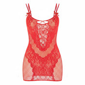 Polyester lace sheer see-thru seethru see-through transparent fishnet fish-net apparel dress mini-dress minidress chemise babydoll baby-doll slip-dress shoulder-strap dual-strap spaghetti-strap sleeveless bow-accent mini-bow faux-laceup cute stretchy breathable sultry sexy naughty curve-hugging strappy daring rebel party-girl date-night female femme feminine womens red