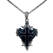 Metallic-alloy enamel accessories jewelry necklace pendant heart sacred-heart cross latin-cross thorns roses chain-necklace adjustable back closure lobster-clasp shiny glossy stunning fashion alt-fashion goth gothic victorian festival party costume cosplay halloween halloween-accessories vampire spooky holiday-shop gifts unisex black