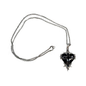 Metallic-alloy enamel accessories jewelry necklace pendant heart sacred-heart cross latin-cross thorns roses chain-necklace adjustable back closure lobster-clasp shiny glossy stunning fashion alt-fashion goth gothic victorian festival party costume cosplay halloween halloween-accessories vampire spooky holiday-shop gifts unisex black