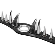 Faux-leather synthetic-leather PU-leather choker collar spike spikes curved spiked large-grommet adjustable buckle metallic alloy fetish fashion alt-fashion punk rock goth cyber cyber-punk cyberpunk black-metal post-apocalyptic metalhead dark-punk clubwear club-wear rave ravewear rave-wear edgy fierce unisex accessories black silver