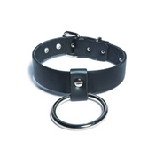 large ring bondage choker black leather o-ring gothic punk collar adjustable buckle fetish accessory