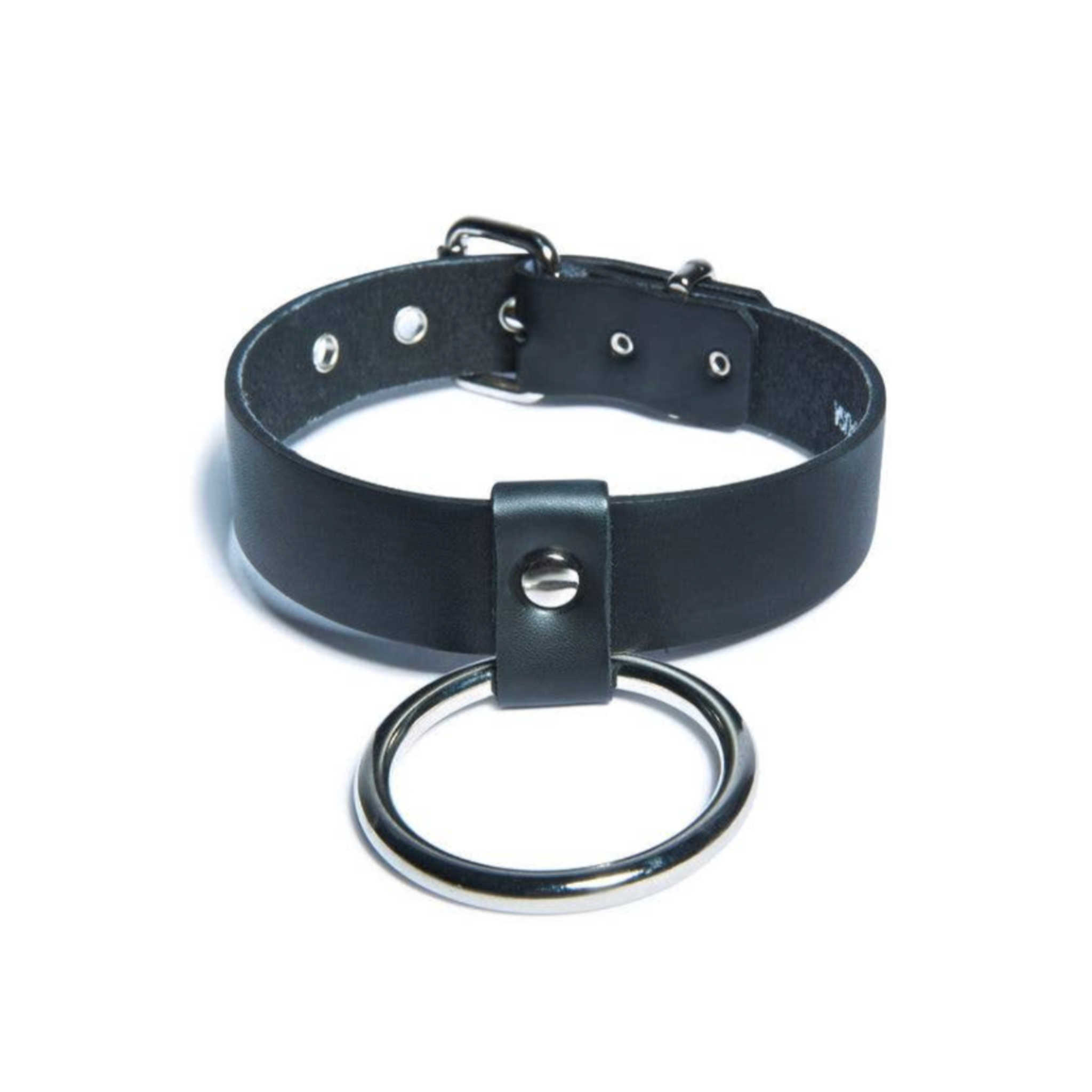 large ring bondage choker black leather o-ring gothic punk collar adjustable buckle fetish accessory