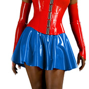 Latex rubber medium-weight apparel bottoms skirt mini-skirt miniskirt flared a-line pleated zipper back-zip cute shiny glossy fetish fashion alt-fashion alternative punk cyber cyber-punk cyberpunk festivalwear bedroom dungeon clubwear rave ravewear bondage bdsm bdsm-fashion kink kinky kinkwear roleplay role-play school schoolgirl cheerleader costume cosplay halloween halloween-latex female femme feminine feminine-looks womens blue azur-blue 