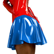 Latex rubber medium-weight apparel bottoms skirt mini-skirt miniskirt flared a-line pleated zipper back-zip cute shiny glossy fetish fashion alt-fashion alternative punk cyber cyber-punk cyberpunk festivalwear bedroom dungeon clubwear rave ravewear bondage bdsm bdsm-fashion kink kinky kinkwear roleplay role-play school schoolgirl cheerleader costume cosplay halloween halloween-latex female femme feminine feminine-looks womens blue azur-blue 