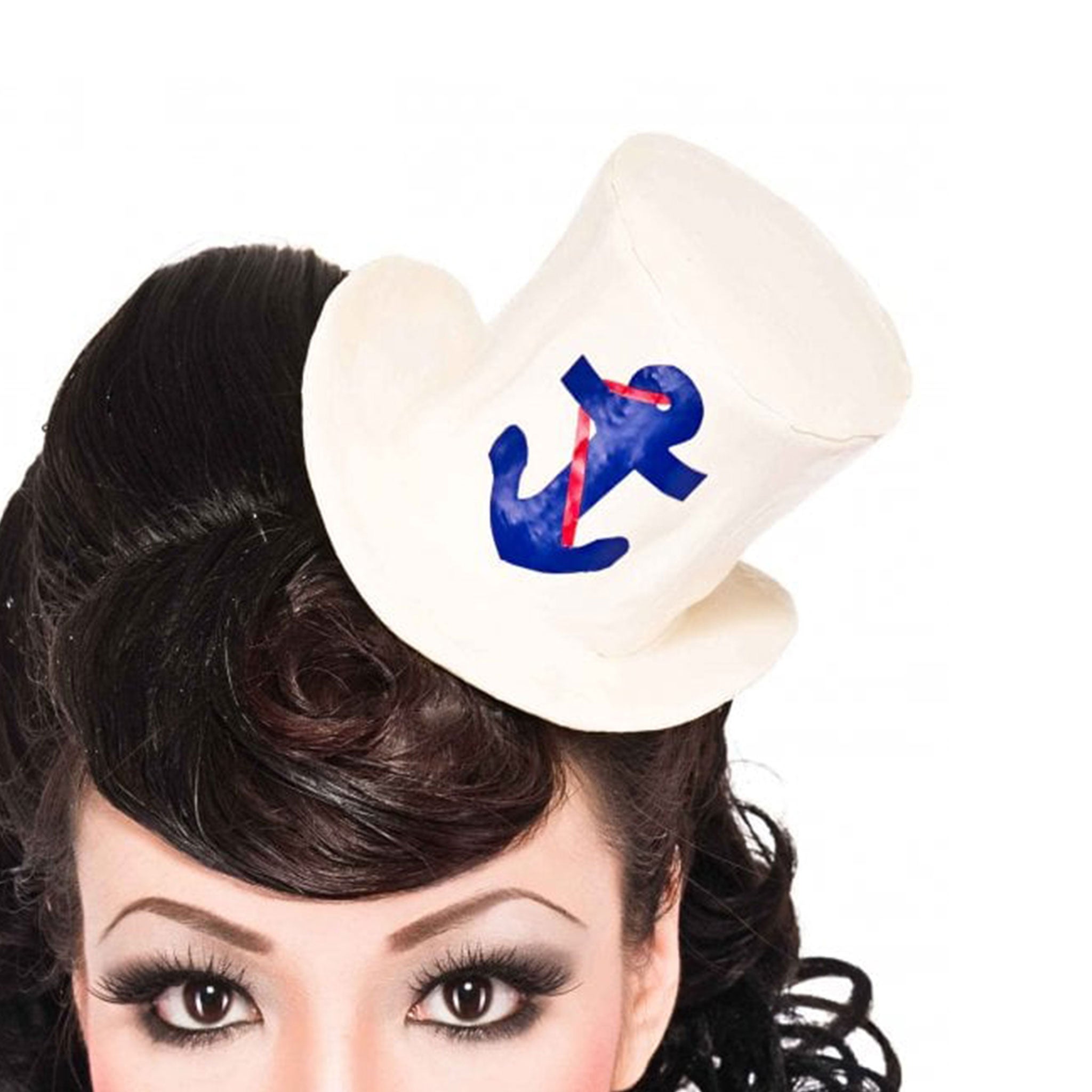 Latex headgear top hat hairclip hair clip barrette tophat anchor sailor ahoy fashion fetish-fashion alt-fashion accessories costume cosplay halloween white