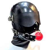 Latex heavy-latex rubber thick grommets accessories latex-accessories head-gear hood latex-hood mask full-face anatomical mouth-gag ball-gag blindfold adjustable buckles zipper back-zip D-ring shiny glossy sexy fetish fashion alt-fashion alternative bedroom dungeon bondage bdsm bdsm-gear bdsm-toys bdsm-fashion kink kinky kink-play kinky-toys kinkwear restraints sensory-play costume cosplay halloween unisex black red-ballgag 